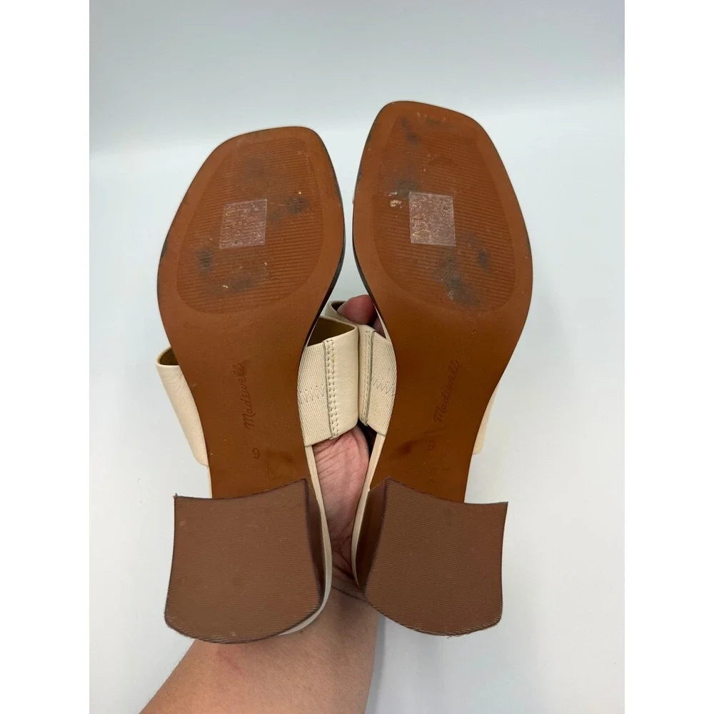 Madewell Cream Tan Kaitlin Leather Block Heel Sandals Square Toe Mule Size 9